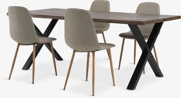 ROSLEV + BISTRUP ROSLEV L200 tafel donker eiken + 4 BISTRUP stoelen zand