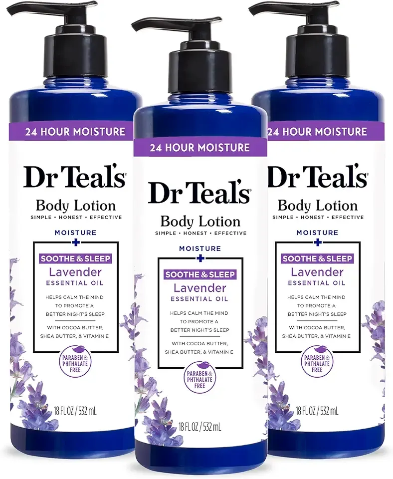 Dr Teal's 24 Hour Moisture+ Body Lotion, Lavender Essential Oil, 18 fl oz (Pack of 3)