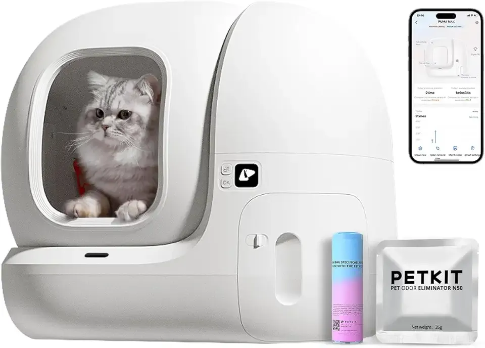 PETKIT PuraMax Self Cleaning Litter Box with N50 Odor Eliminator, xSecure Automatic Scooping, Large Space Cat Box with Waste Bags