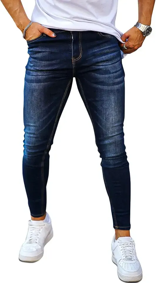 Skinny Jeans Men Stretch Tapered Leg Slim Fit Elastic Waist