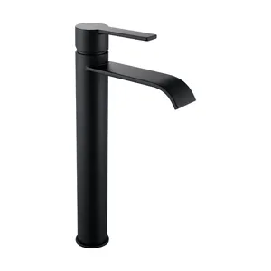 Grifo de lavabo SENSEA New Hao monomando caño alto negro mate. Apertura en frío. Acero inoxidable.