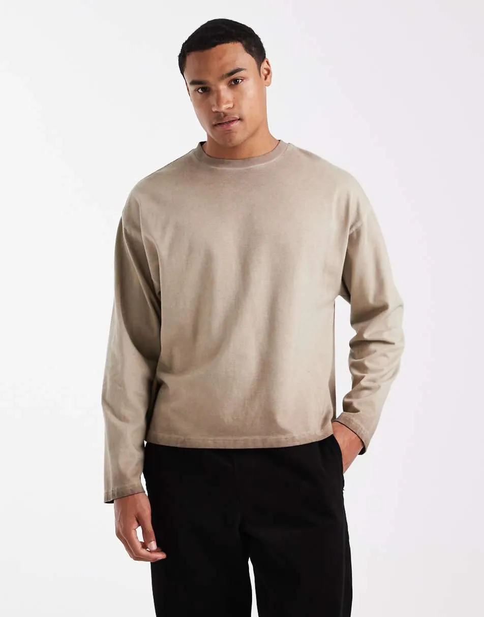 Cotton On relaxed fit Y2K long sleeve t-shirt in gravel stone