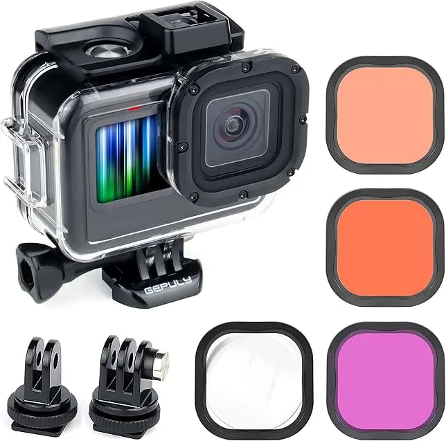 GEPULY Waterproof Case with Filters for GoPro Hero 13 12 11 10 9 Black, 60M Underwater Case Protective Dive Housing with Red, Snorkel, Magent…