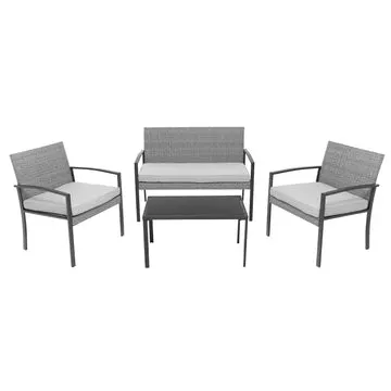 Set da giardino 4 pezzi Antracite Rattan sintetico con struttura in acciaio, top in vetro e cuscini Grigio