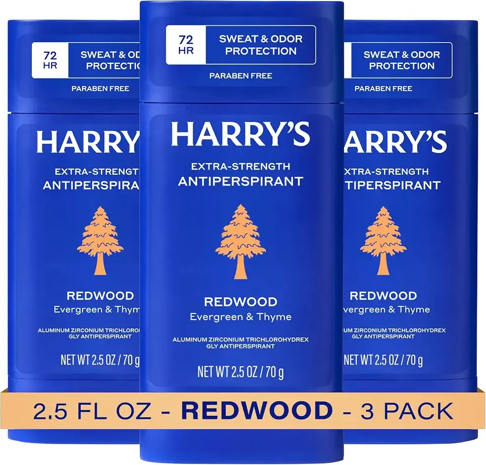 Harry's Extra-Strength Antiperspirant Deodorant, Sweat & Odor Control Antiperspirant for Men, Redwood, 2.5 oz Pack of 3