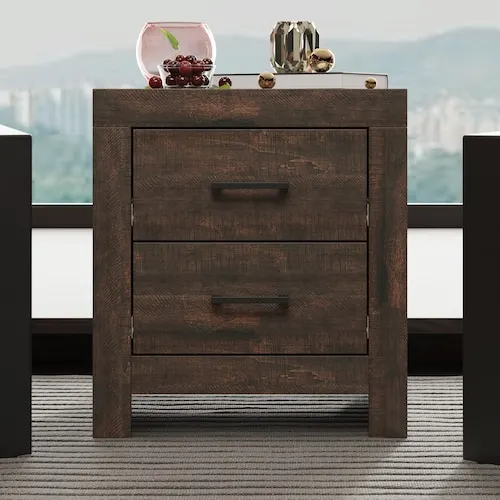 Dark Brown Wood Grain 2-Drawer Sidetable with Black Handles for Living Room & Bedroom