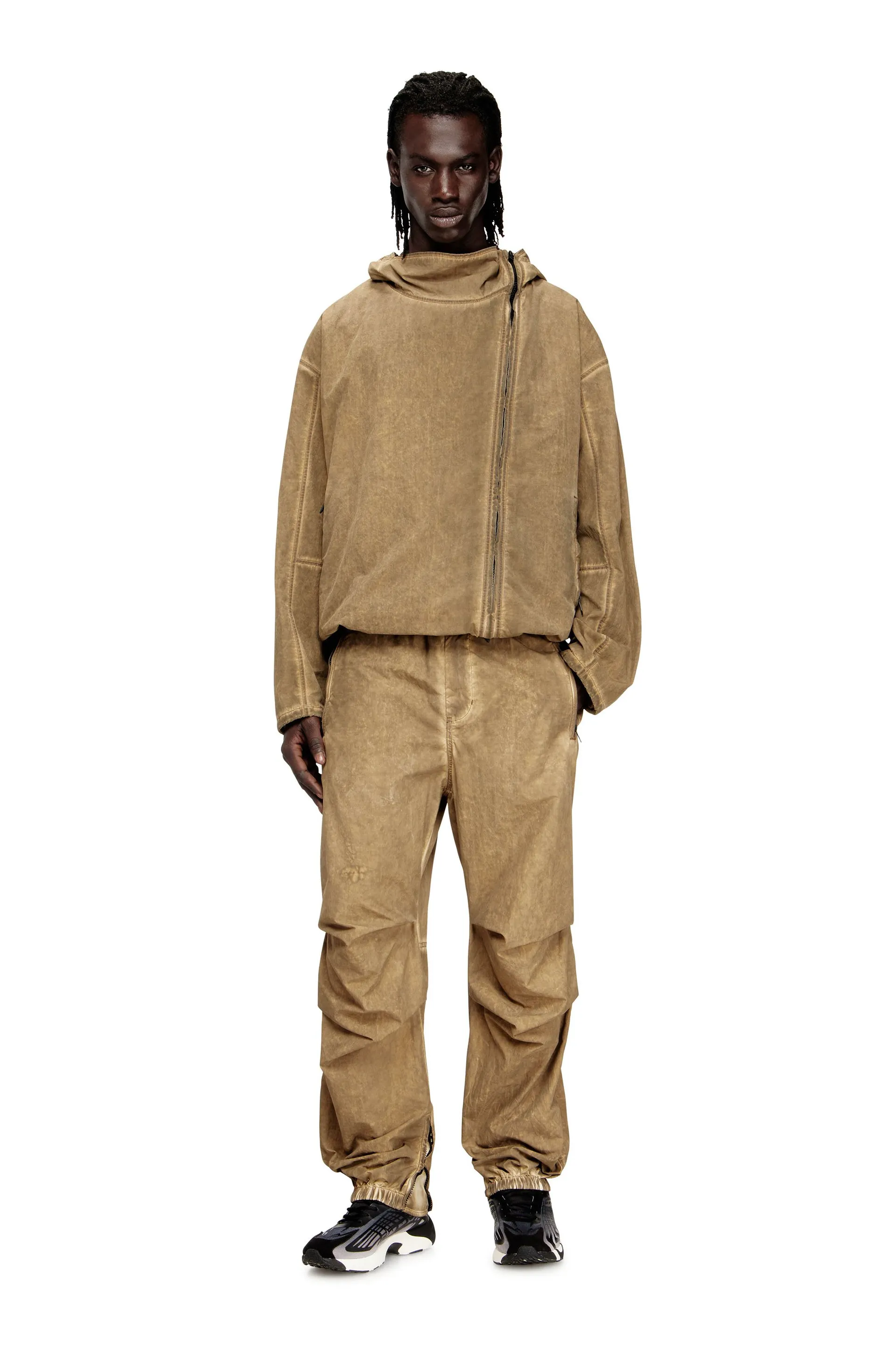 Dirt-effect hooded jacket in Taslan