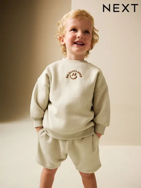 Stone Big Happy Smile Crew Neck Sweatshirt and Shorts Set (3mths-7yrs)