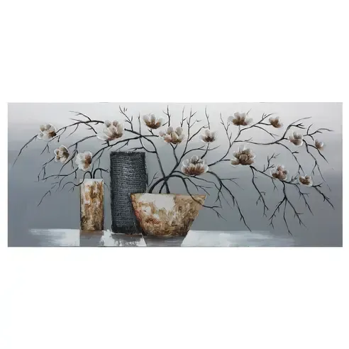 Ölgemälde BLUMENVASEN - grau - 140x60 cm