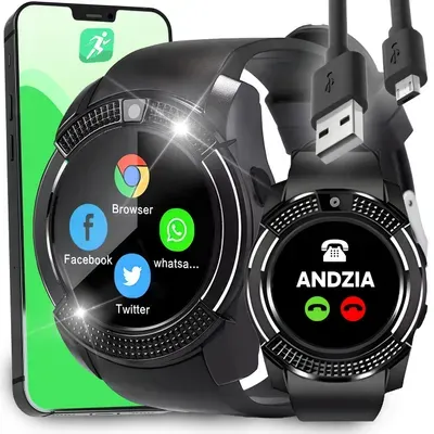 Smartwatch Smart Watch 45mm Armbanduhr mit SIM Touchscreen Sport Band Fitness Armband Black Watch Geschenk Call Android Herren Damen Schwarz Retoo