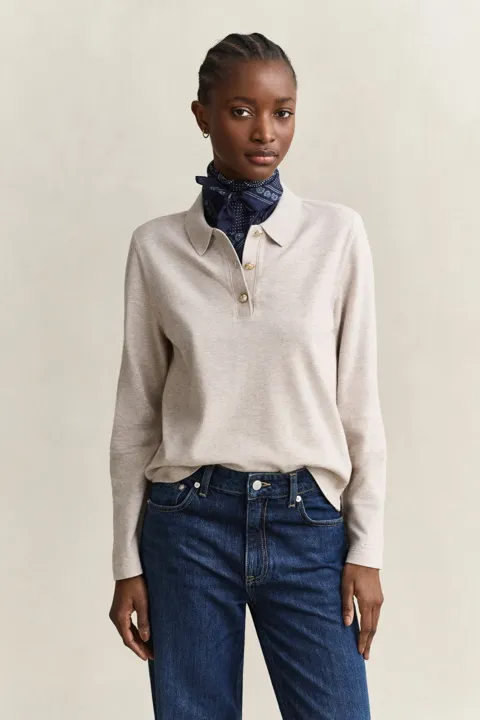 Piqué Polo Long Sleeve Top