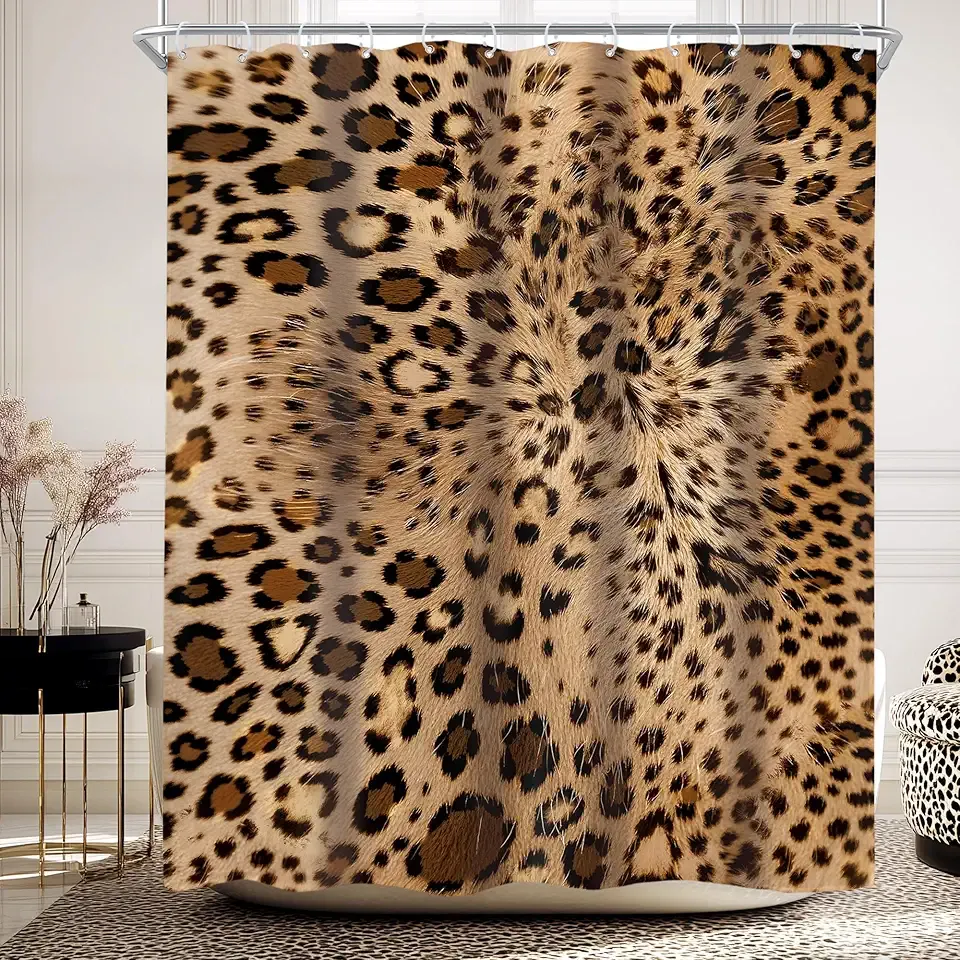 MESHELLY Leopard Print Shower Curtain 60Wx72H Wild Cheetah Skin Pattern Safari Animal Powerful Panthera Black Brown Fur Bathroom Curtain Wildlife Bath Curtain Bathroom Accessories Decor with 12 Hooks