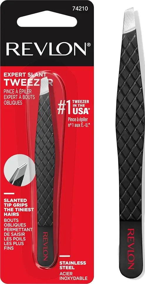 Revlon Expert Slant Tip Tweezer, Black, 1 Count | High precision stainless steel slant tweezer for easy, accurate hair removal.