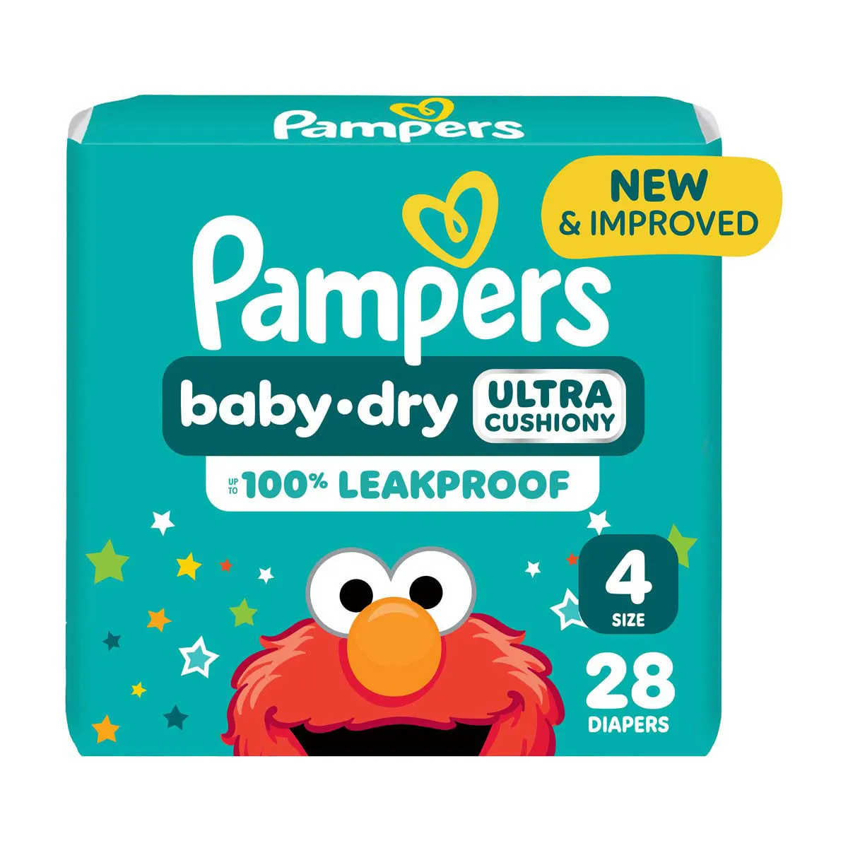 Pampers Baby Dry Ultra Cushiony Diapers, Size 4 (15-34 lbs), 28 Count, Up to 100% leakproof disposable diaper