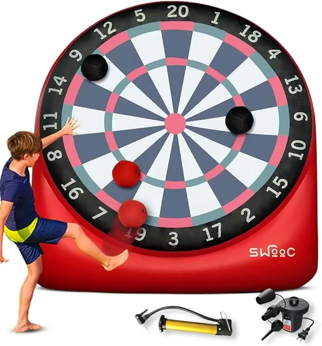 Swooc Games - Premium Inflatable Giant Kick Darts (15+ Ways to Play) - Jumbo Soccer Dartboard with Air Pump - Big Carnival Games - Giant Outdoor Games - Oversized Dart Board Yard & Lawn Game