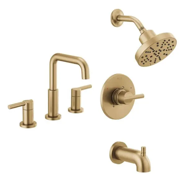 Nicoli 5-Spray Tub and Shower Faucet with 8 in. Widespread Double Handle Bathroom Faucet in Champagne Bronze