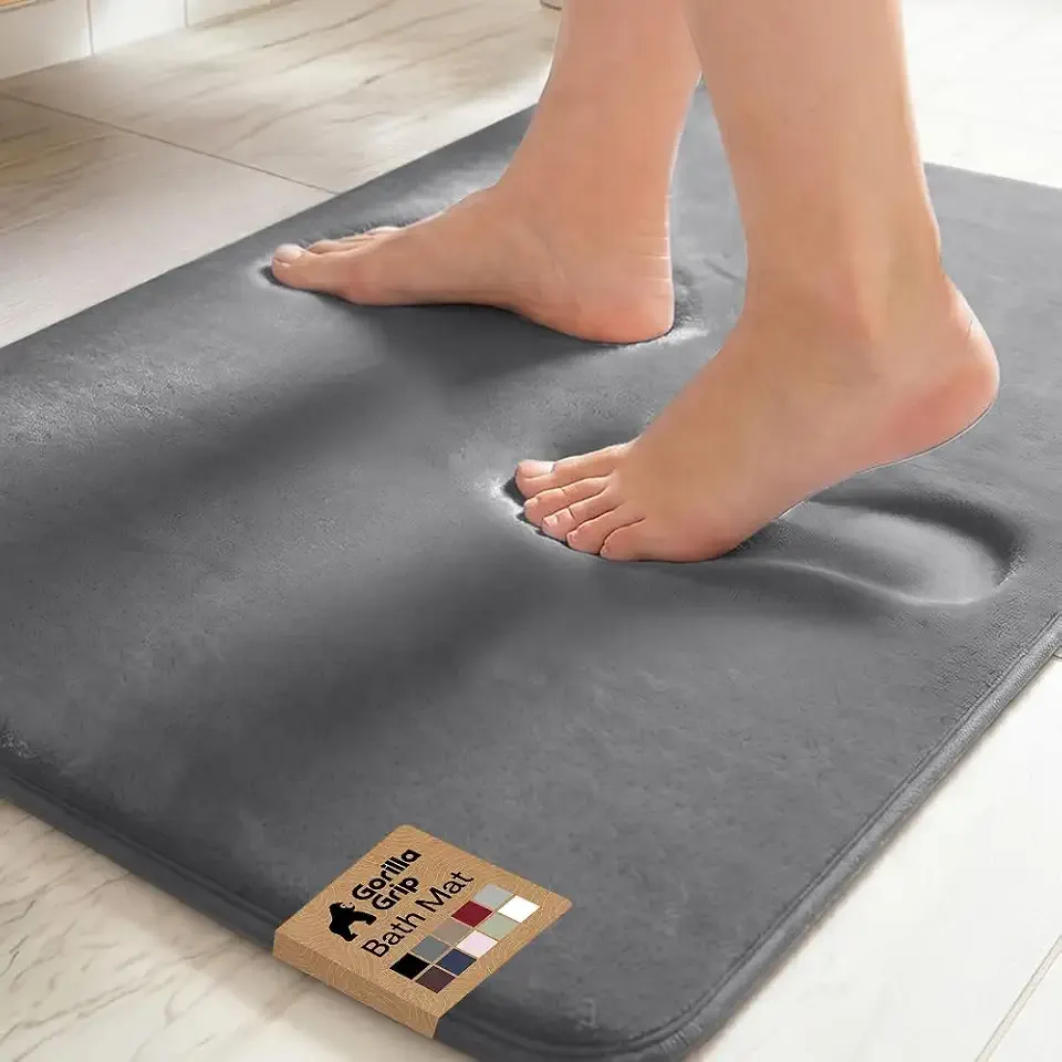 GORILLA GRIP® Memory Foam Bath Rug for Bathroom, 24x17 Gray | Soft Absorbent Velvet Bathmat, Durable Grip Dots on Underside, Machine Washable, Carpet Room Decor for Shower Floor