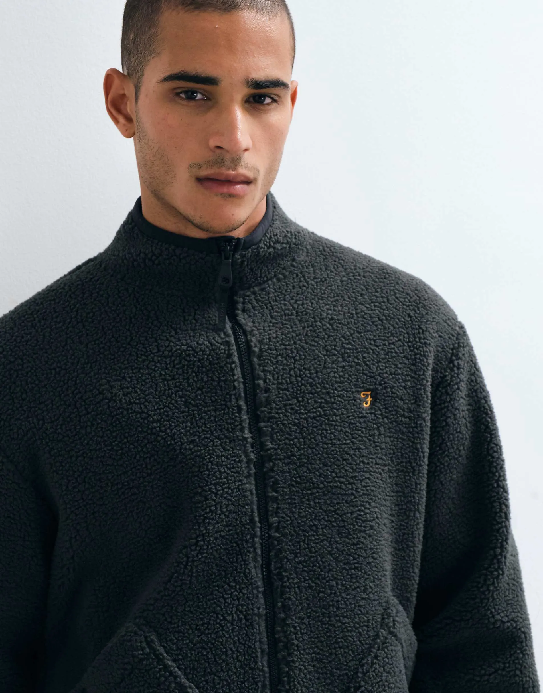 Farah Cernan zip through logo fleece in washed black