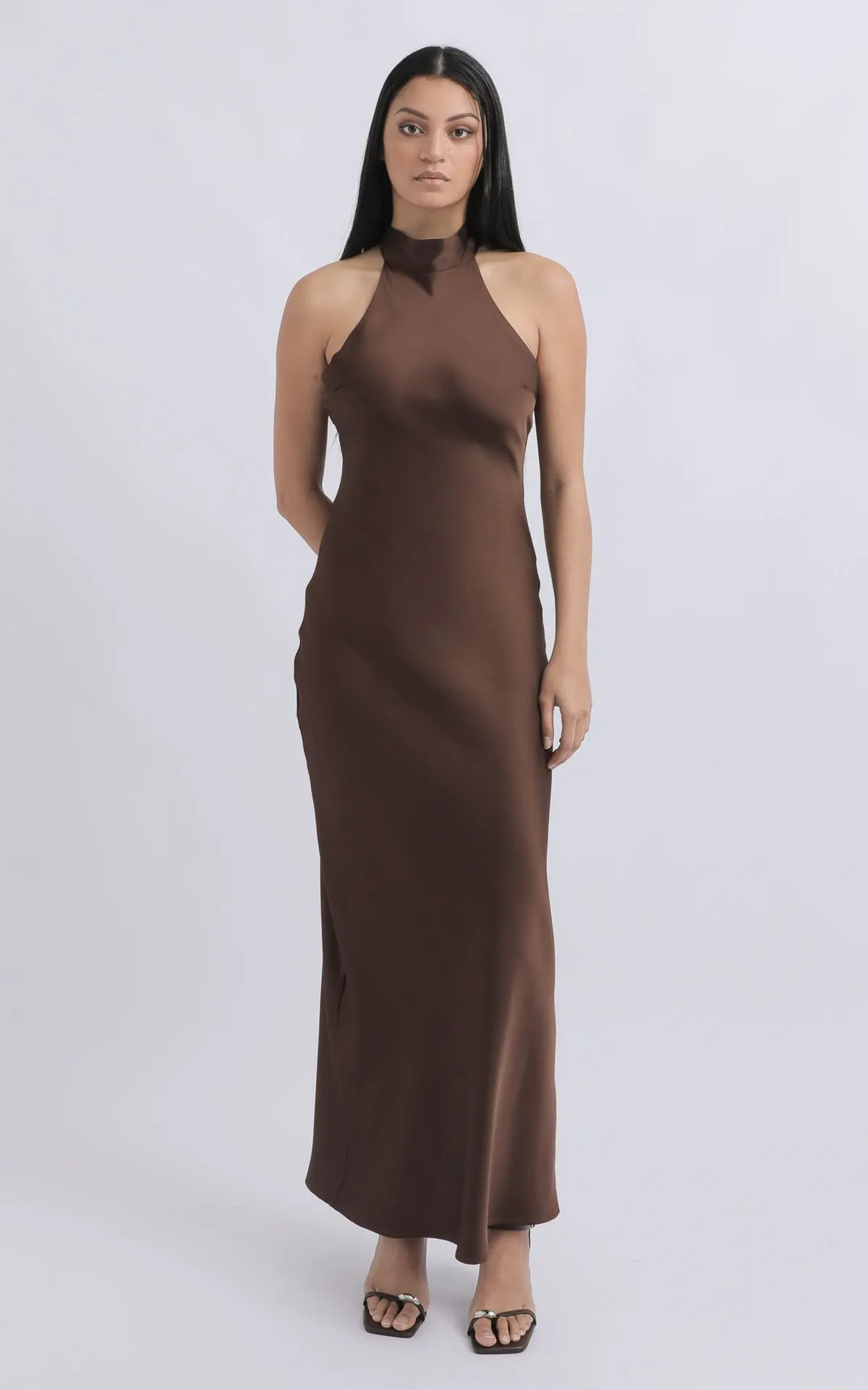Satin Halter Tie Back Gown