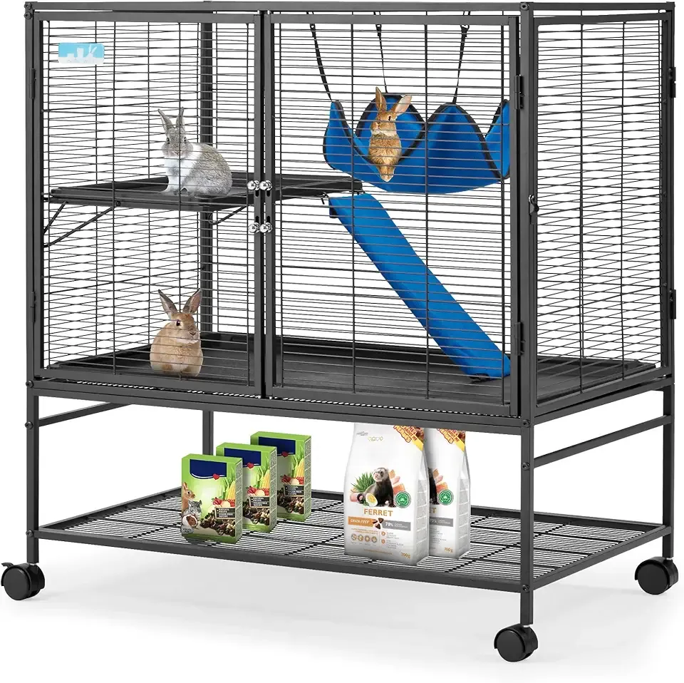HABUTWAY 40''H Large Metal Rolling Ferrets Cage, 2-Tiers Small Animal Cages, Cage for Rats/Chinchillas, 0.5'' Bar Spacing for Ferret,Small Animal Cage w/Removable Ramp & Platform