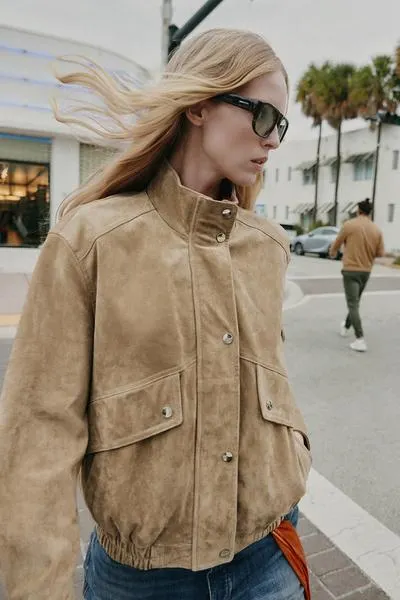 HIGH-NECK 100% SUEDE LEATHER JACKET