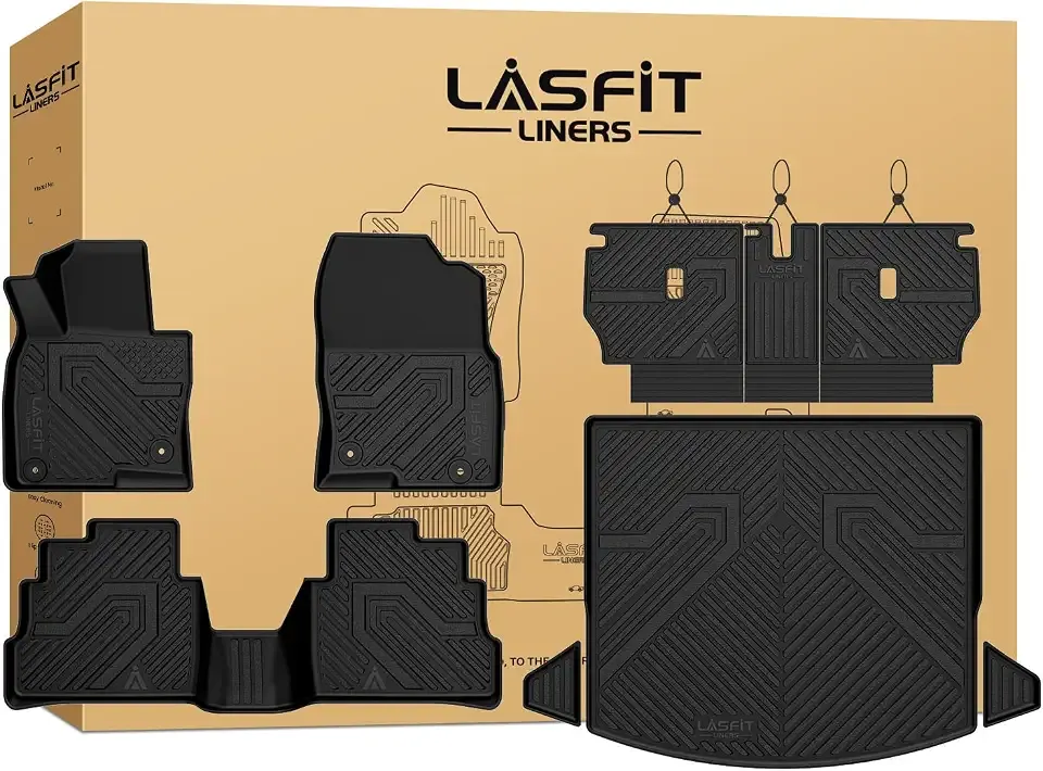 LASFIT Floor Mats & Backrest Mats & Trunk Mat for Mazda CX5 2017-2025 | 100% TPE All Weather Custom Fit Floor Liners Car Mats Automotive Accessories 1st & 2nd Row & Seatback & Cargo Mats, Black