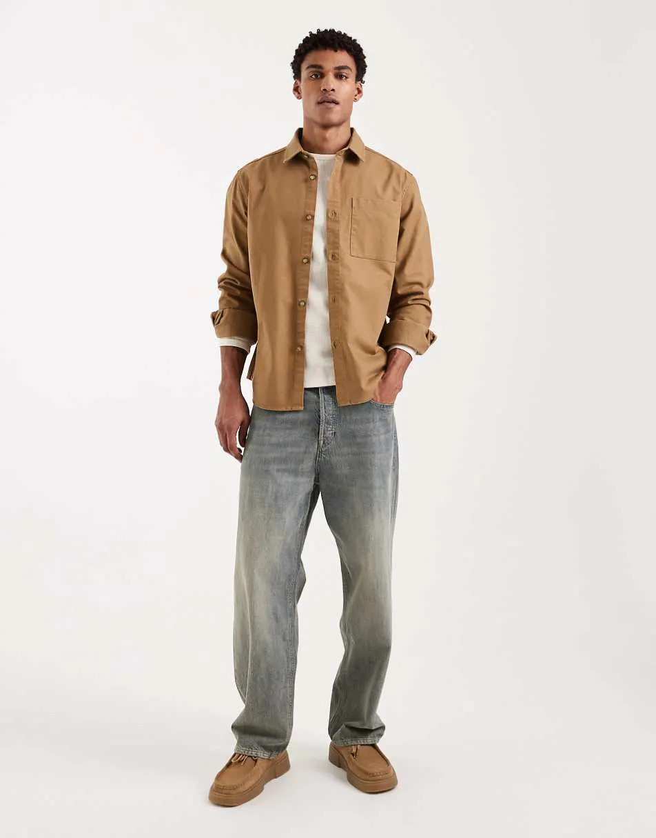 New Look oversized overshirt in washed brown