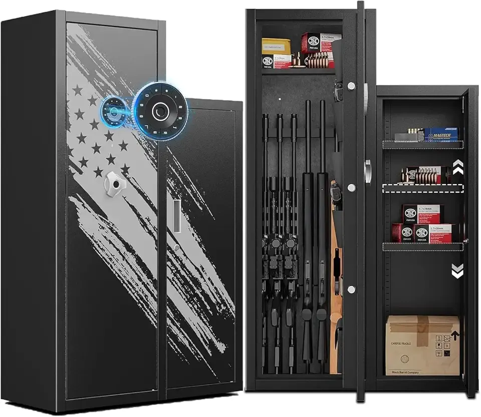 KAER 8-10 Gun Safe, Large Gun Safe for Rifles and Pistols, Quick Access Home Gun Rifle Safe and Storage Gun Locker Cabinet with 4 Pistol Pouches and Removable Shelf for Shotgun, Firearm, Ammo