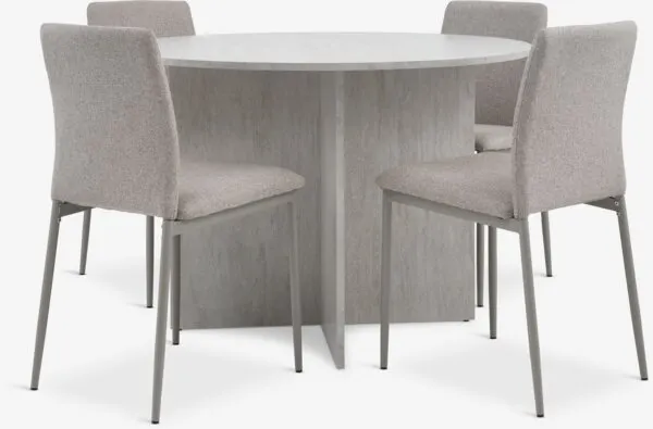 KRONDAL Ø110 tafel travertijn + 4 BRANDE stoelen beige