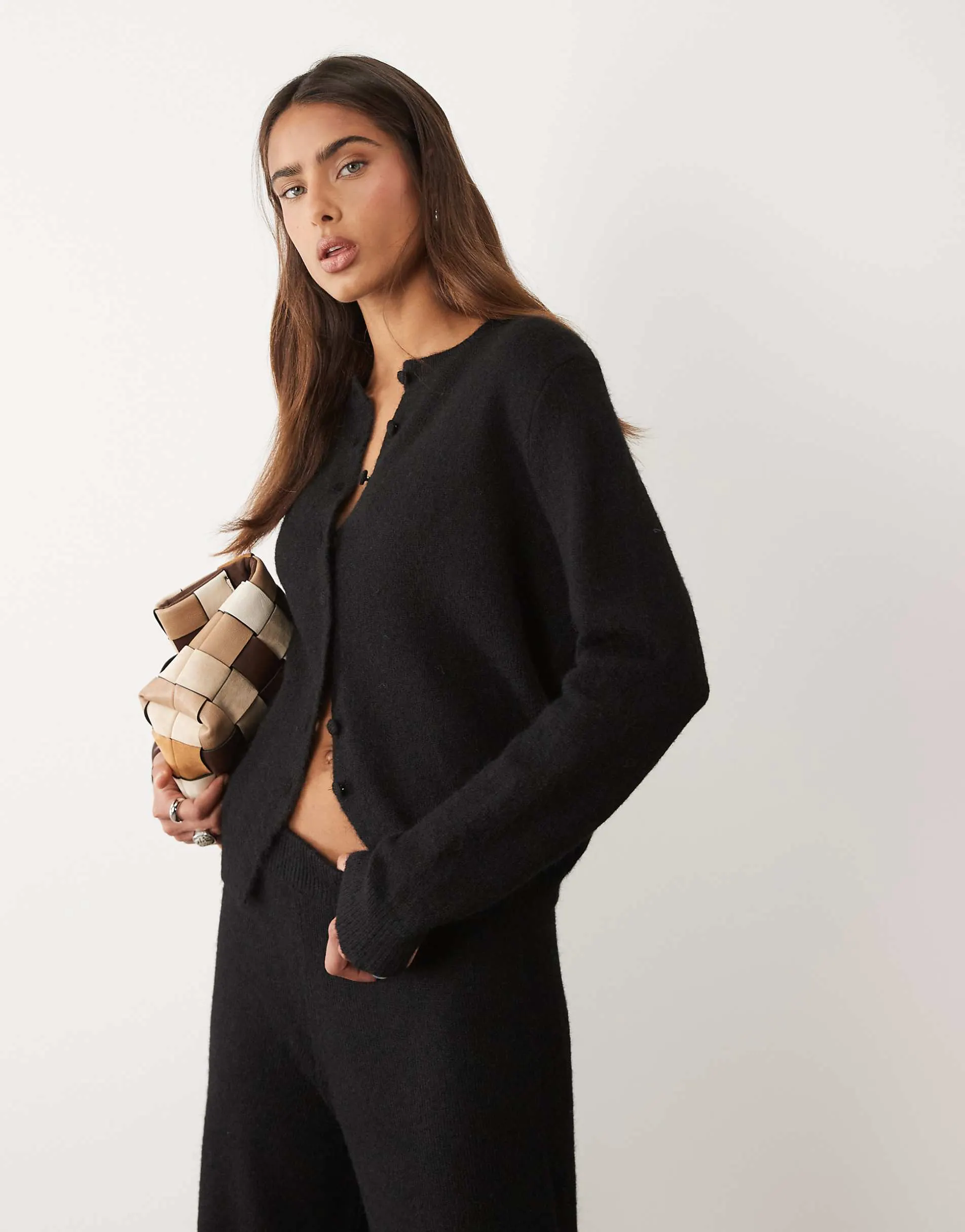 ASOS DESIGN wool blend neat fit cardigan in black