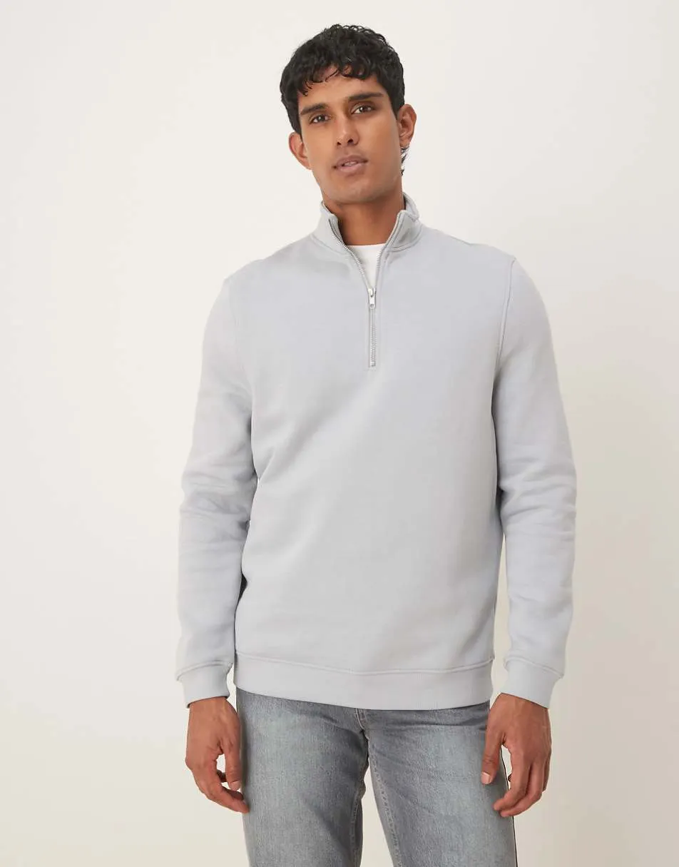 ASOS DESIGN essentials quarter zip sweatshirt in grey