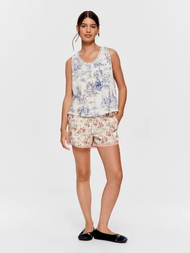 Ditsy Floral Lace 100% Cotton Mid Short