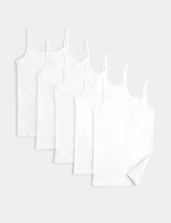5 Pack Cotton with Stretch Cami Tops (5-14 Yrs)