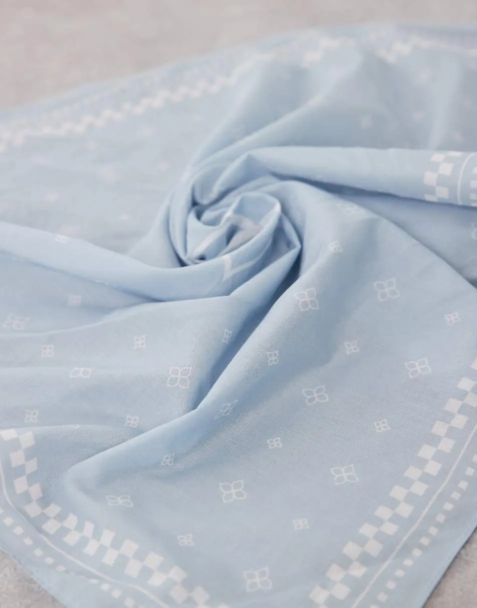 ASOS DESIGN paisley and checkerboard cotton bandana in blue