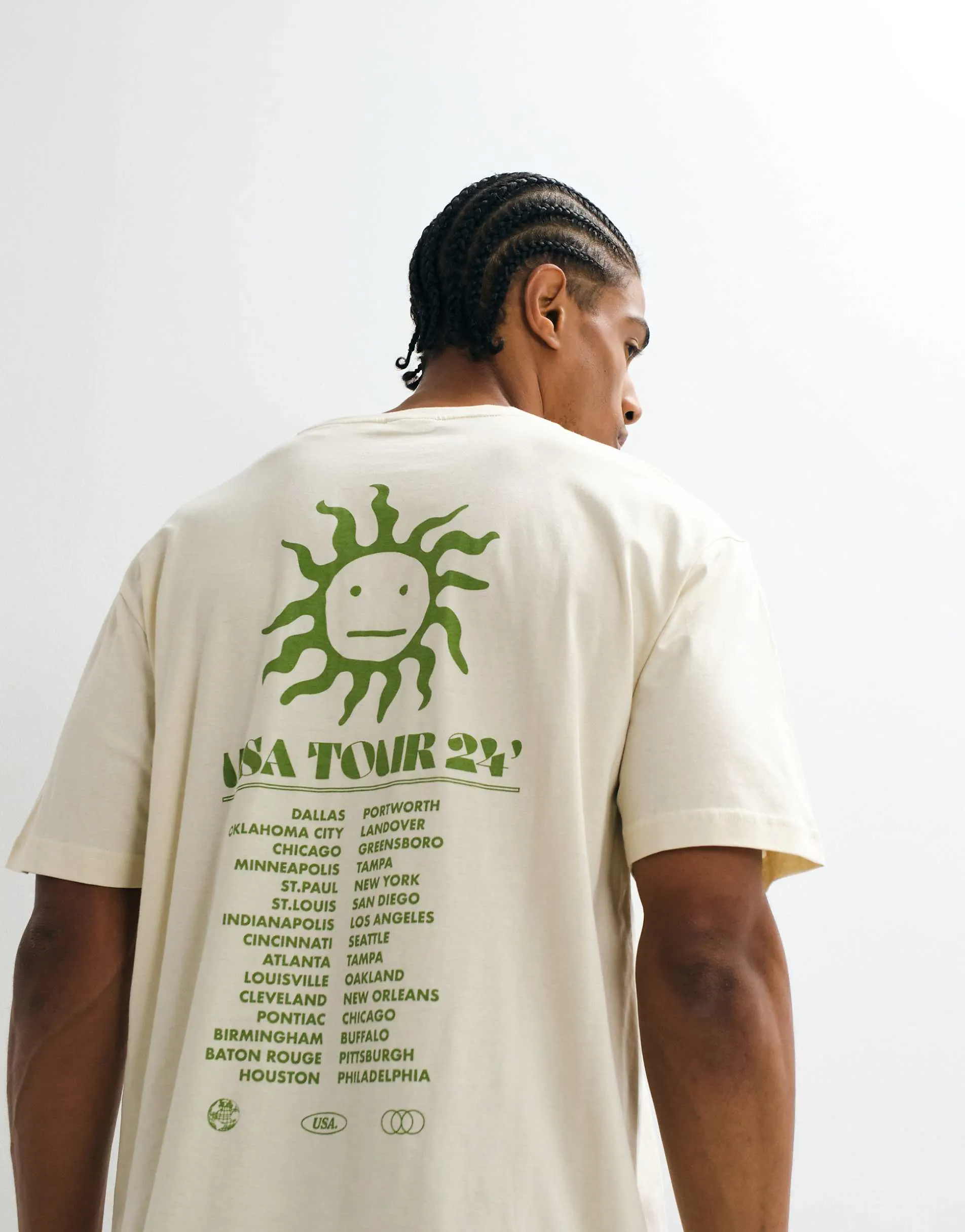 ONLY & SONS oversized fit t-shirt with USA tour back print in beige