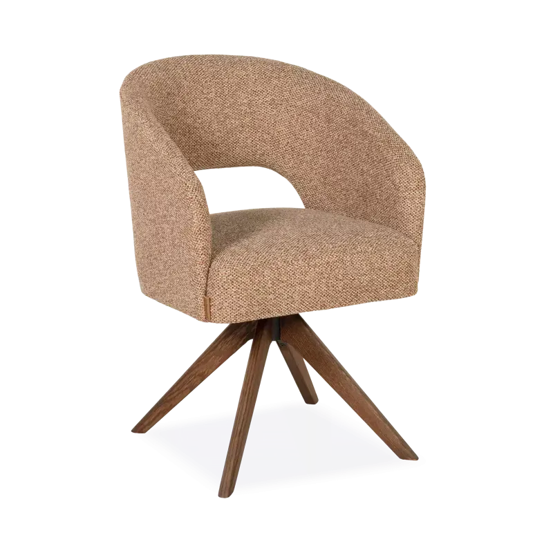 Armstoel Laura - draaibaar - stof Cayenne Cognac - poot eiken walnoot