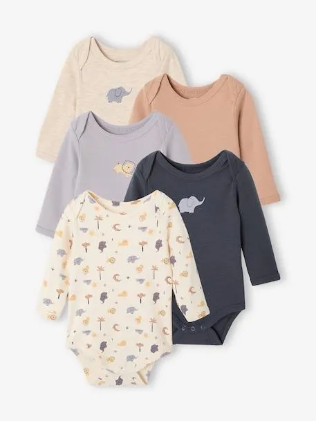 Lot de 5 bodies bébé garçon manches longues - cappuccino