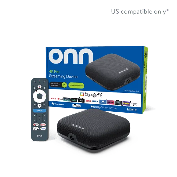 onn 4K Pro Streaming Device, Google TV with Gemini* - Ultra-fast Streaming, Stunning 4K UHD, 32GB Storage, 3GB RAM, Dolby Vision & Atmos, Find My Remote with Backlight, Ethernet Port