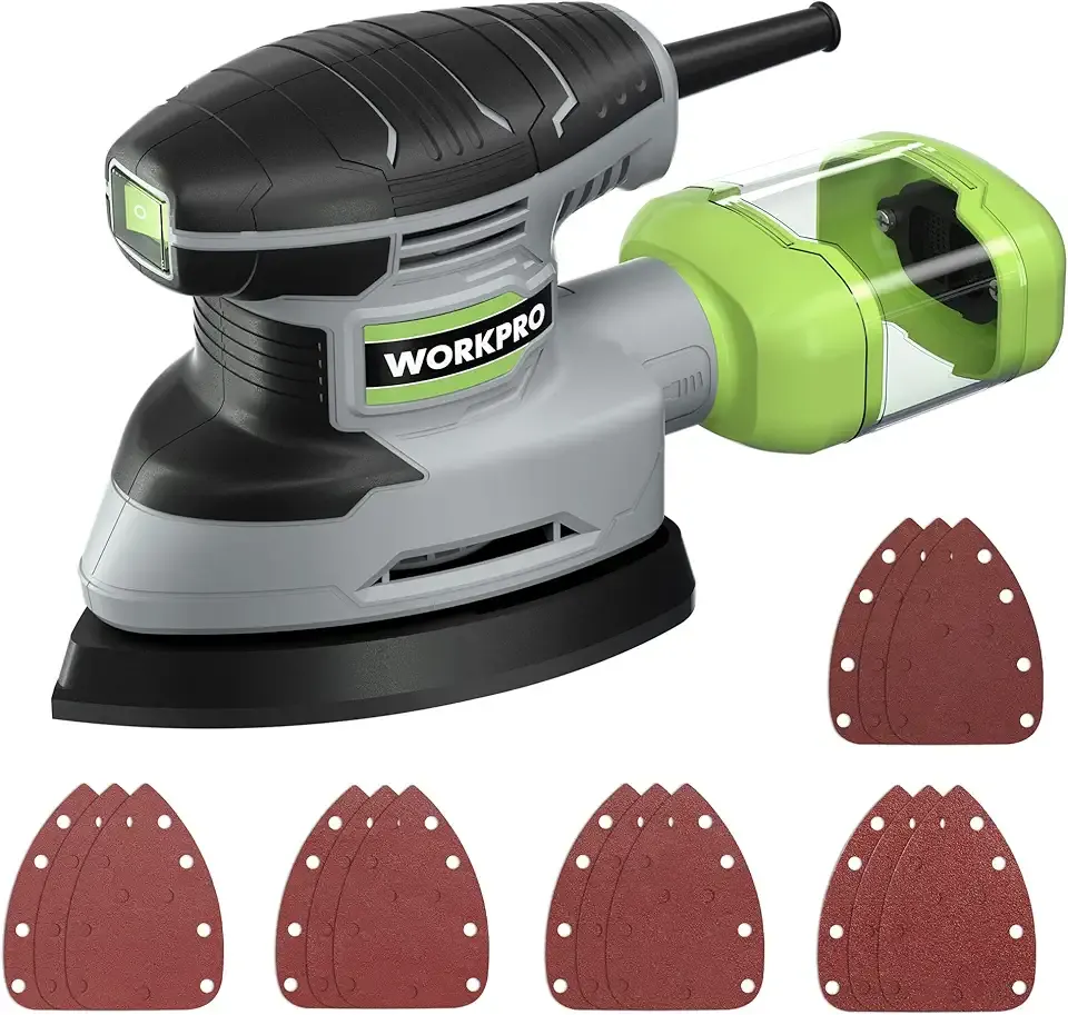 Detail Sander, 13,000 OPM Compact Electric Sander with Dust Collector, 1.6Amp Power Sander with 15PCS Sanderpapers for Tight Spaces Woodworking