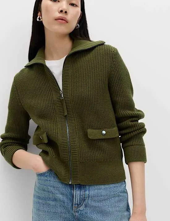 Cotton Rich Pocket Detail Knitted Jacket