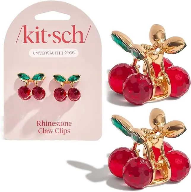 Kitsch Rhinestones Cherry Small Hair Clips for Women - 2pcs | Cute Hair Clips – Electroplated Metal Springs and Anti-Rust Finish Clips For Hair…