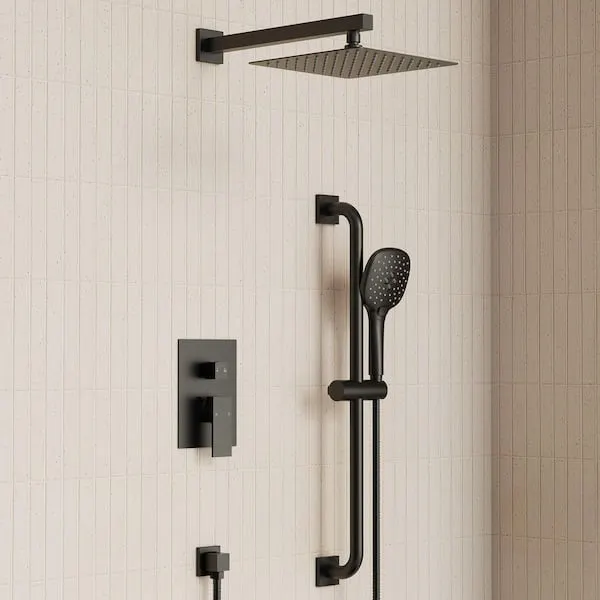 EVERSTEIN Single Handle 2-Spray Shower Faucet 2.5 GPM with Pressure Balance, Anti Scald in Matte Black