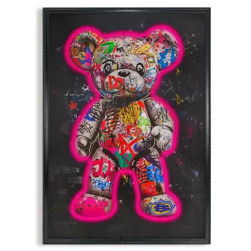 LED-Bild STREETART BEAR DARK - gerahmt - Timer - 70x100 cm