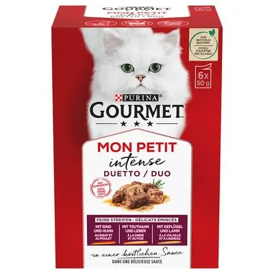 Gourmet Mon Petit pour chat : 18 x 50 g + 6 sachets offerts ! lot mixte viande