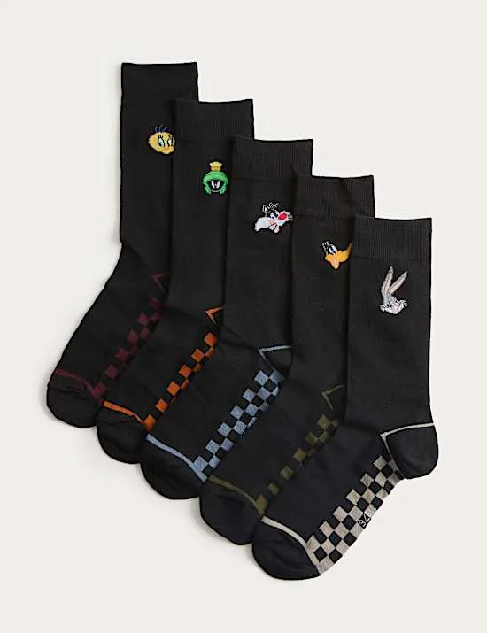 5 Pack Cool & Fresh™ Looney Tunes™ Cotton Rich Socks