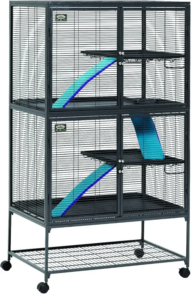 MidWest Homes for Pets Critter Nation Double Unit Small Animal Cage, 4 Tiers, Includes Pan, Shelf, Ramp & Cover, for Rats, Ferrets, Chinchillas, Sugar Gliders