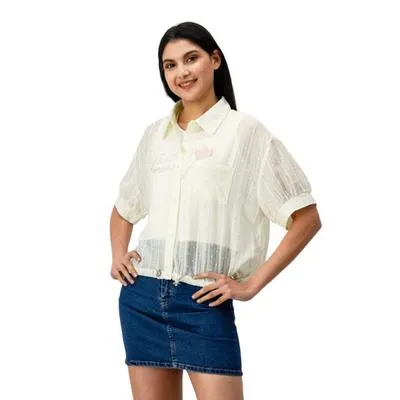Camisa Mxstaza Mujer Diseño plumeti Semitransparente Ajuste en ruedo