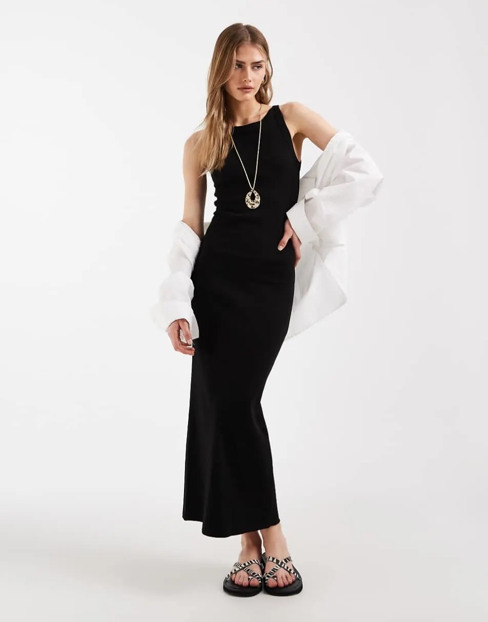 ASOS DESIGN ribbed tank midi dress in black