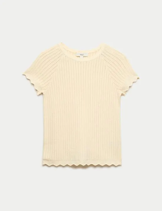 Schmal geschnittenes Pointelle-Strickoberteil