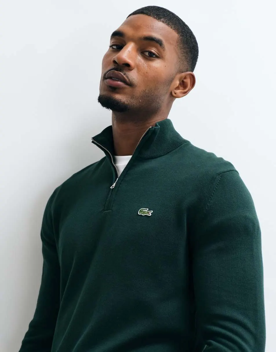 Lacoste quarter zip knit jumper in green